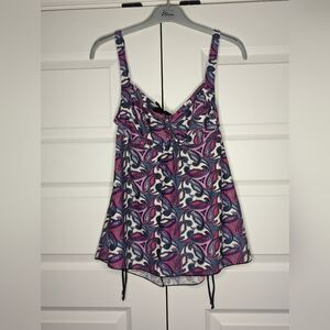 Womens Unbranded Tankini Swim Top Size 14 Pink Purple Paisley Back Tie TOP ONLY